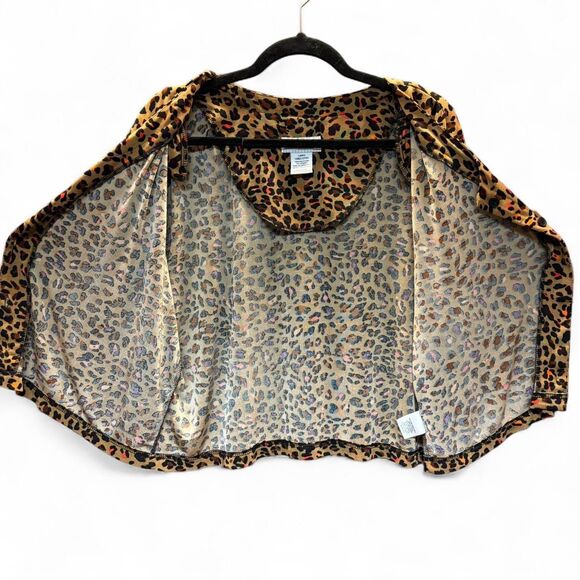 y2K White Stag Slinky Cheetah Print Crop Top Button Up Bouse size L - Picture 5 of 8